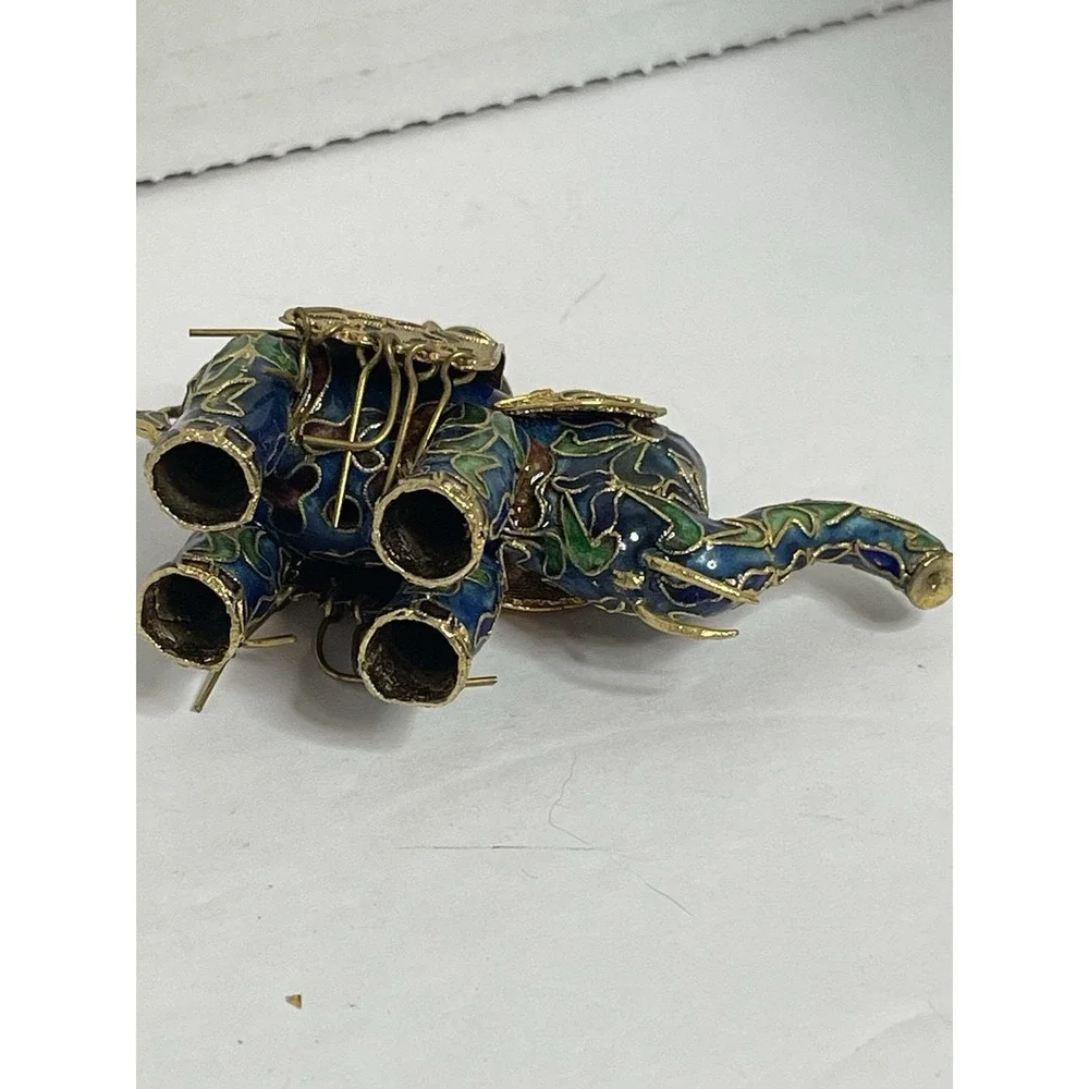 Elephant Enamel Cloisonne Lucky Elephant Figurine Trunk Up 1.5